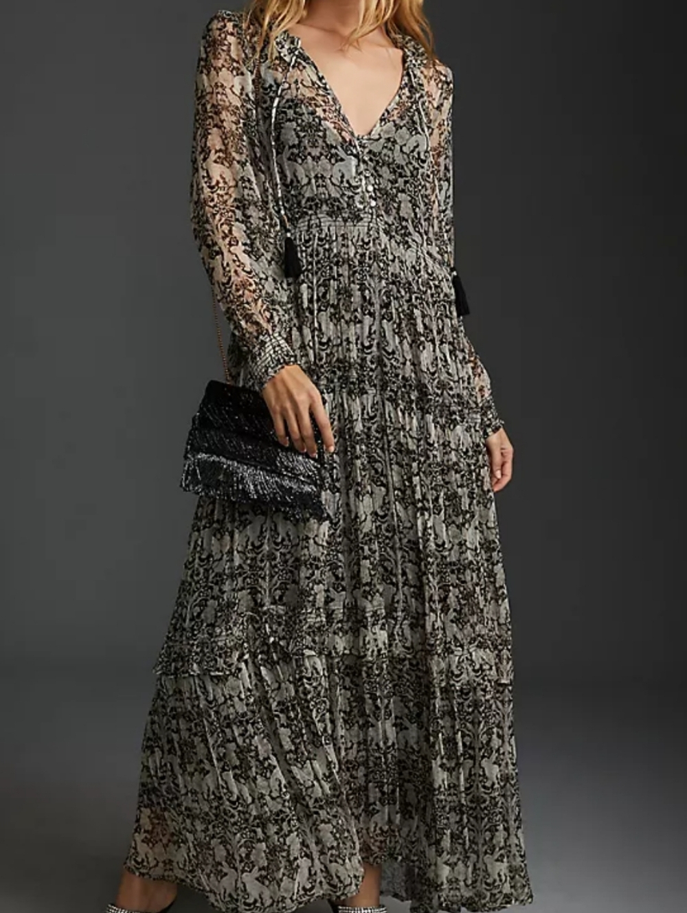 Anthropologie Black and Cream Lace Maxi Dress